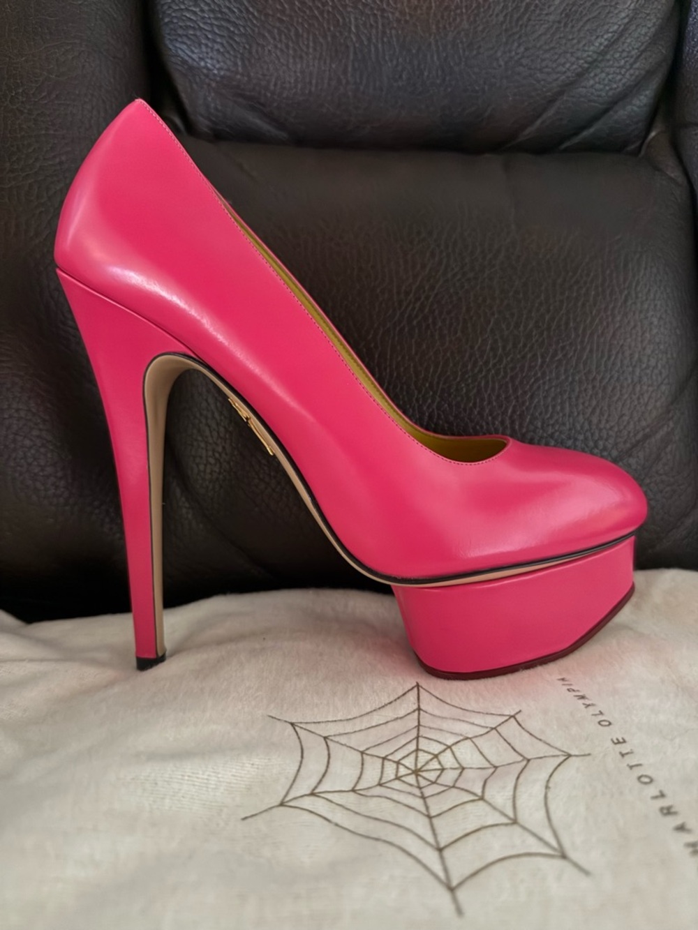 Charlotte Olympia Hot Pink Dolly Platform Pumps